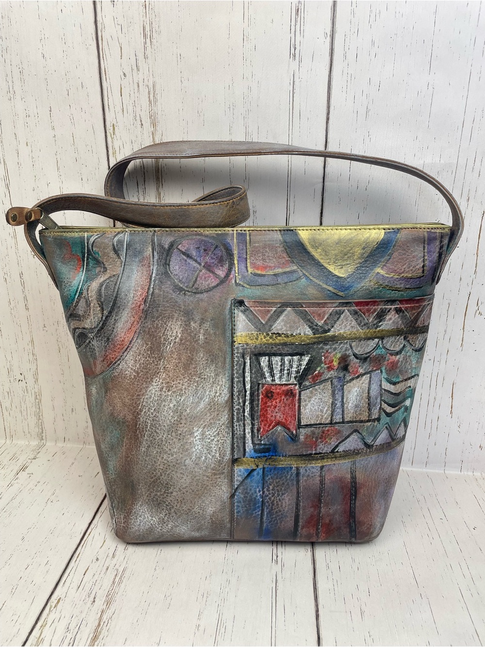 Jane‎ Yoo Wearable Art Hand-painted Signature Leather Shoulder Bag